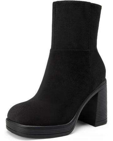 Black Suede-Look square-toe platform ankle boot, front three-quarter view